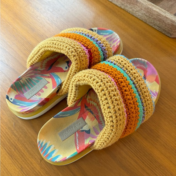 FARM Rio Shoes - Farm Rio Stripe Crochet Platform Slide